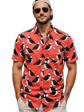 Five Points NYC Puffin Print Button Down Shirt Slim Fit
Red Novelty Medium